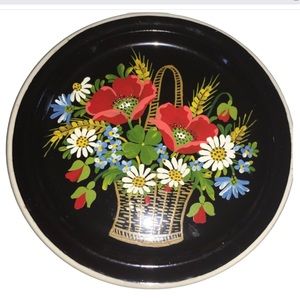 Ditmar-Urbach Czech Pottery Decorative Plate Black Floral Basket 8”